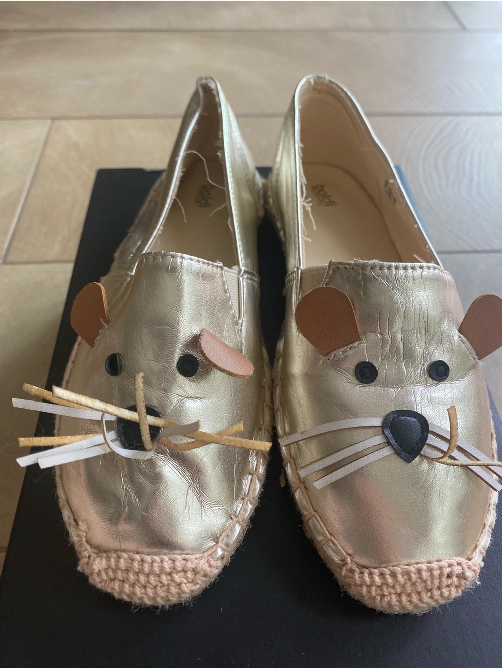 Gold Metallic Espadrille Mouse Slip-On Shoes